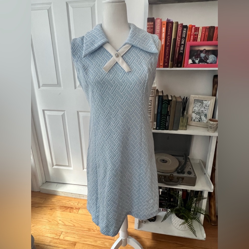 Vintage 60s Blue and White Career Dress